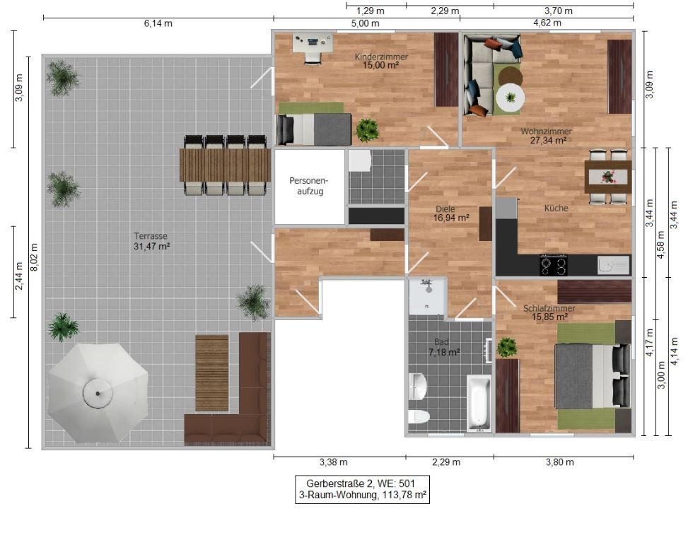 Gerberstraße 2 - Grundrisse - 3-Raum-Penthouse-Wohnung
