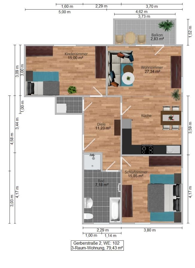 Gerberstraße 2 - Grundrisse - 3-Raum-Wohnung EG bis 4- OG