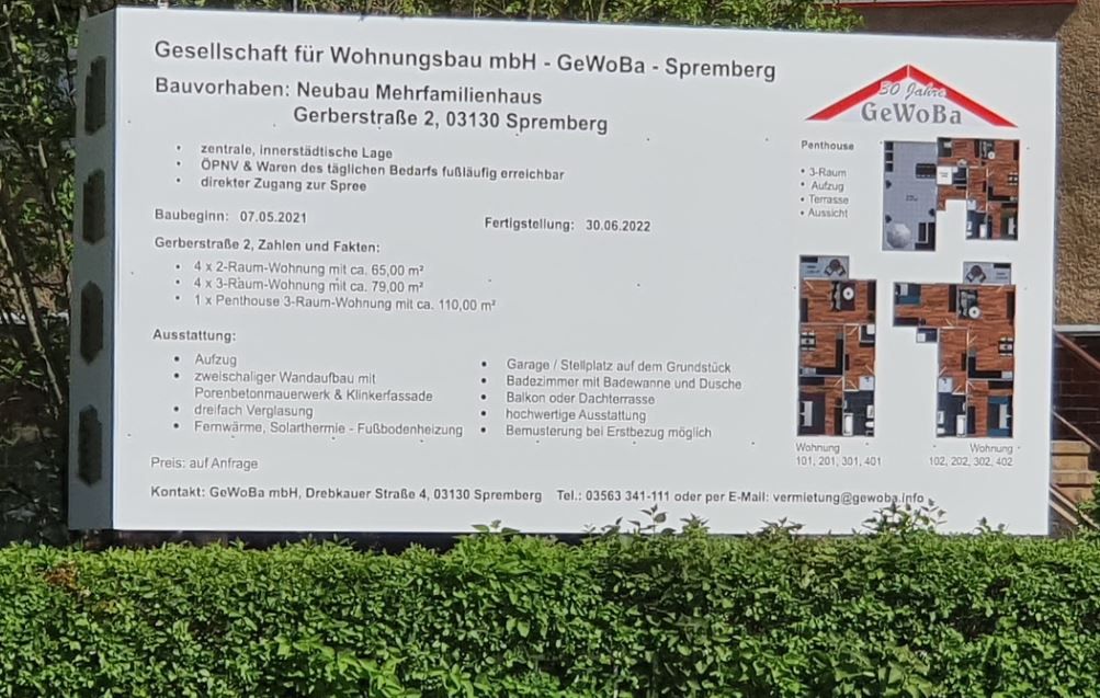 Gerberstraße 2, Bautenstand 11-05-2021 - Bautafel